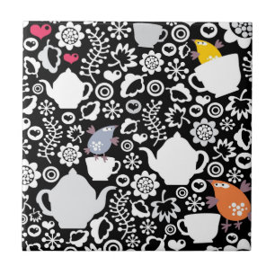 Birds and cups pattern tile