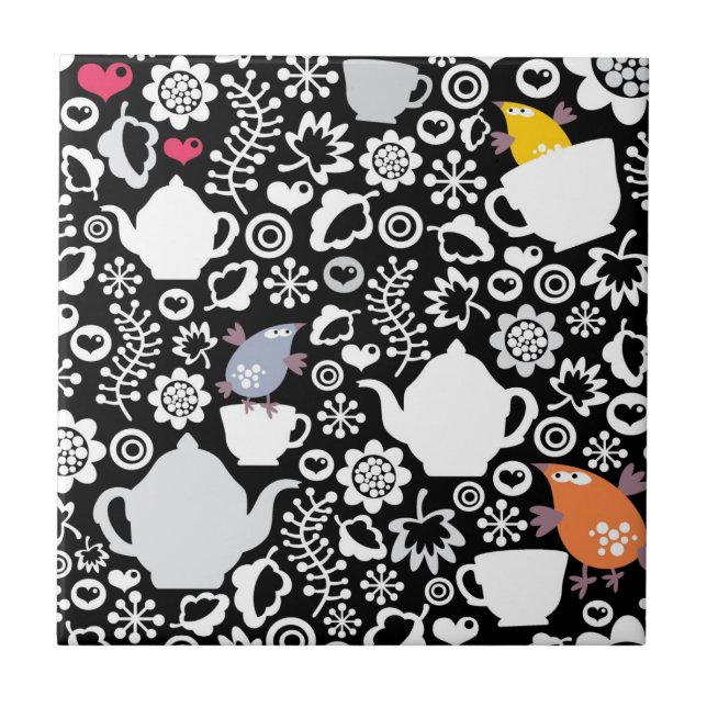 Birds and cups pattern tile (Front)