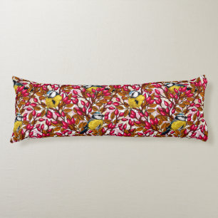 Birds and dog rose hips body pillow