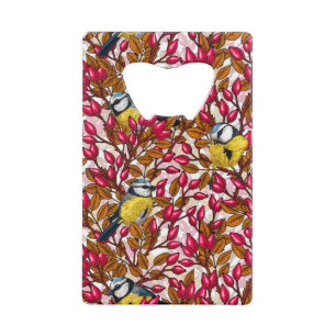 Birds and dog rose hips credit card bottle opener