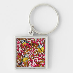 Birds and dog rose hips keychain