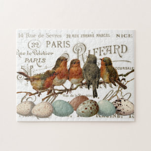 Birds and Eggs Vintage French City Names Puzzle