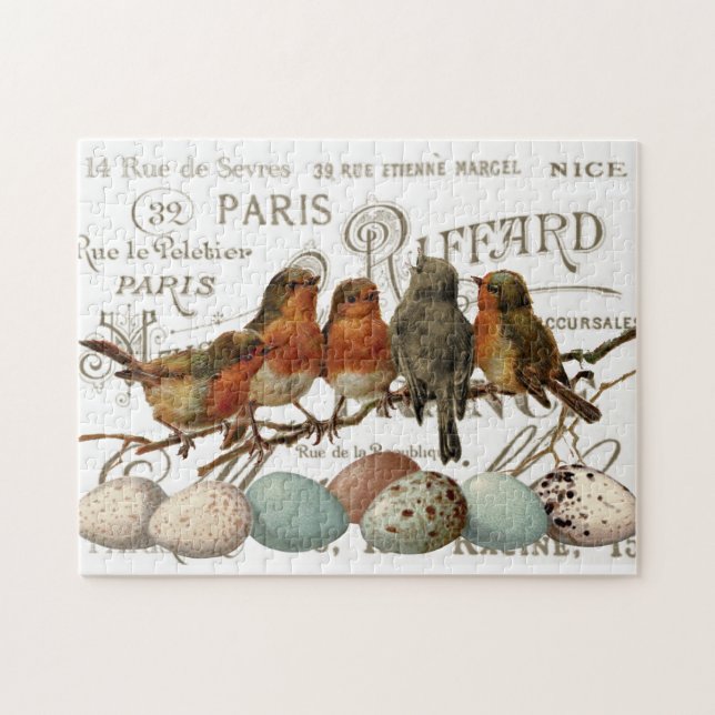 Birds and Eggs Vintage French City Names Puzzle    (Horizontal)