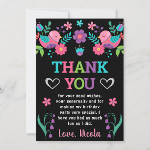 Birds and Floral Mexican Fiesta Birthday Party Thank You Card