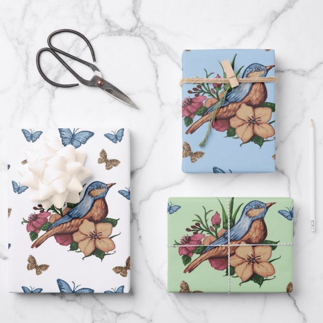 Birds and Flowers All Occasion Wrapping Paper Sheet (Front)