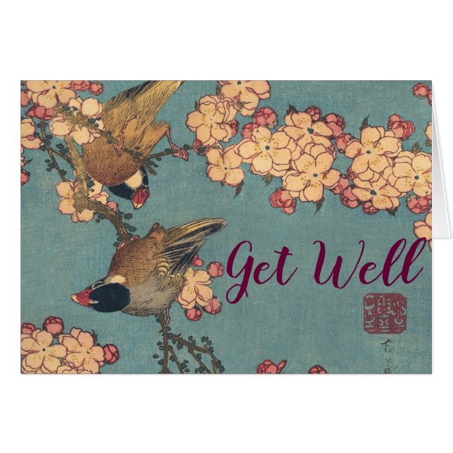 Birds and Flowers Japanese Art Pink Floral (Front Horizontal)