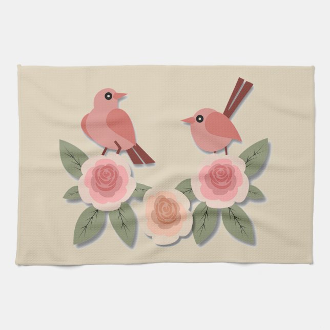 Birds and Flowers Kitchen Towel (Horizontal)