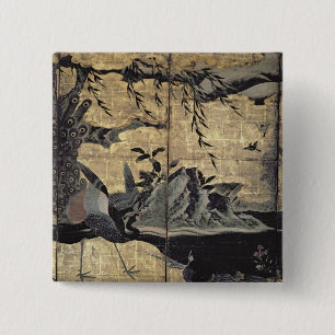 Birds and Flowers of the Four Seasons 2 Inch Square Button