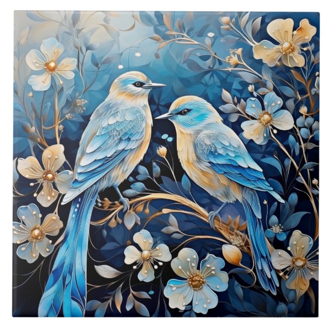 Birds and flowers, ornamental and beautiful, tile (Front)