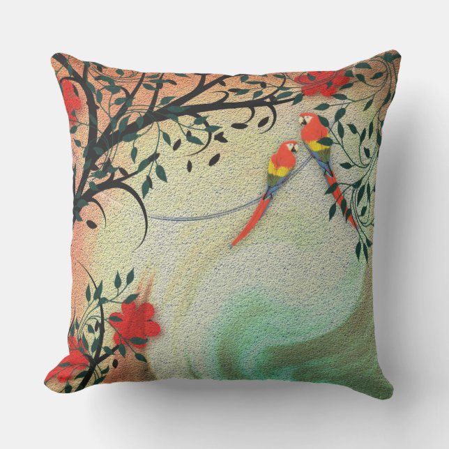 Birds and Flowers Outdoor Pillow (Front)
