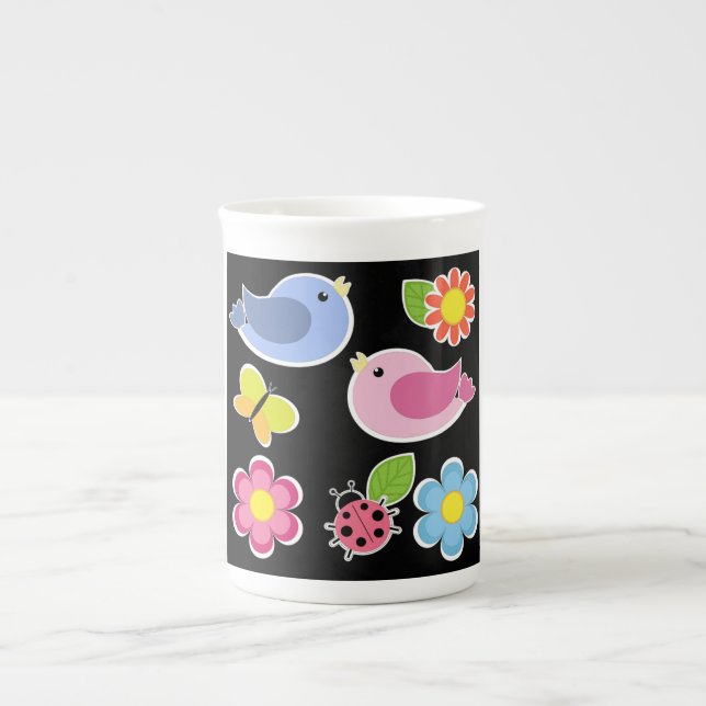 BIRDS AND FLOWERS PATTERN BONE CHINA MUG (Front)