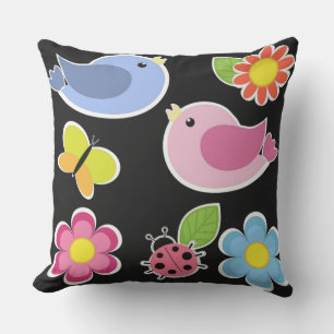 BIRDS AND FLOWERS PATTERN THROW PILLOW