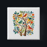 Birds and Flowers Scandinavian Folk Art 2 Inch Square Button<br><div class="desc">Celebrate timeless charm with this Birds and Flowers Scandinavian Folk Art design, inspired by the rich patterns and symmetry of Nordic tradition. Featuring stylized birds, florals, and intricate motifs, this design blends rustic elegance with modern folk style. Perfect for lovers of Scandi decor, folk culture, boho vibes, and nature-inspired art....</div>
