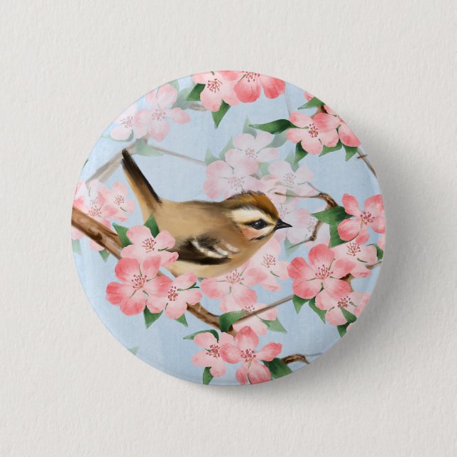 Birds and flowers. Spring garden pattern 2 Inch Round Button (Front)