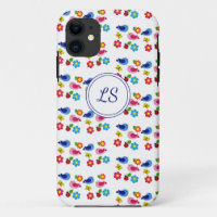 Birds and flowers spring pattern white