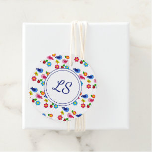 Birds and flowers spring pattern white favour tags