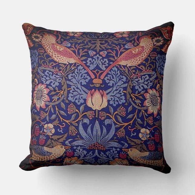 Birds and Flowers Tapestry Throw Pillow (Front)