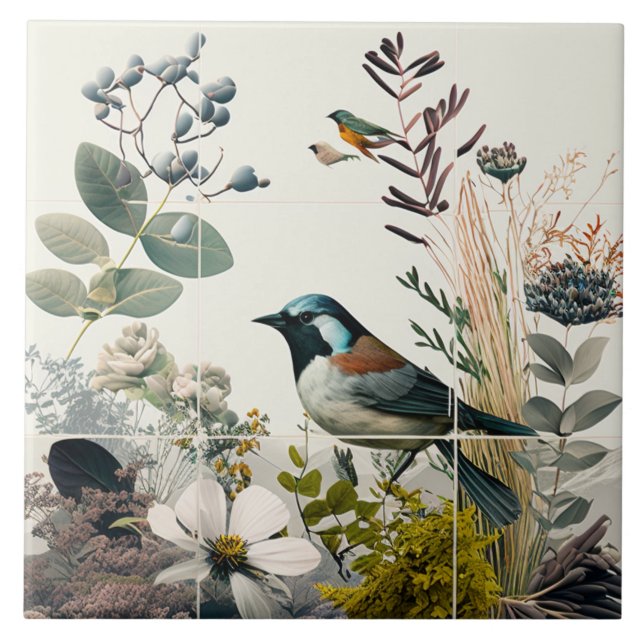 Birds and flowers tile (Front)