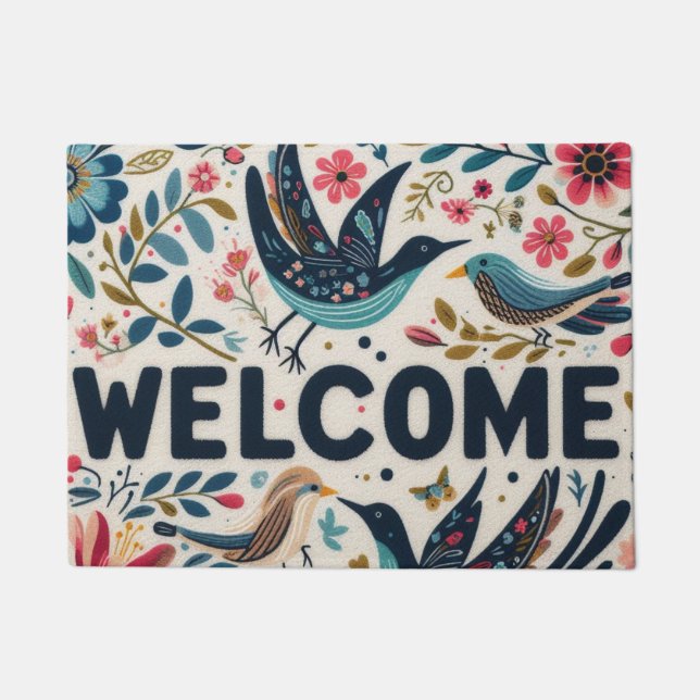 Birds And Flowers Welcome Doormat (Front)