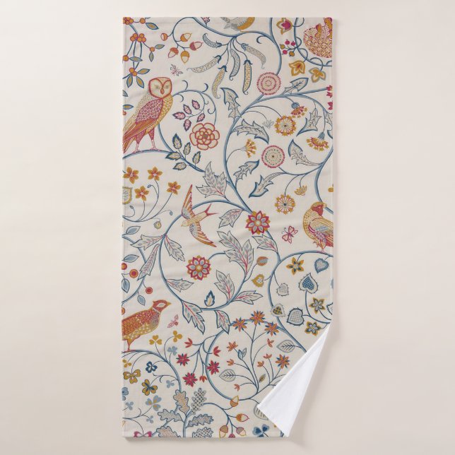 Birds and Flowers, William Morris Bath Towel (Bath Towel)