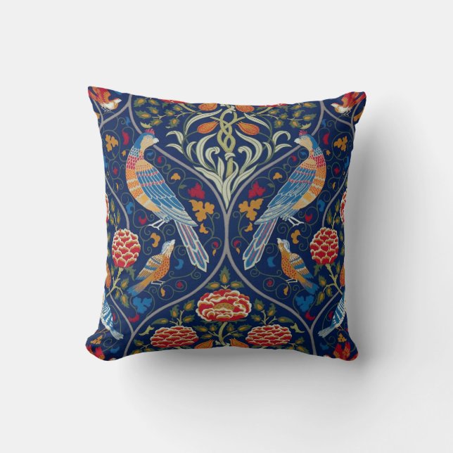 Birds and Flowers, William Morris Throw Pillow (Front)