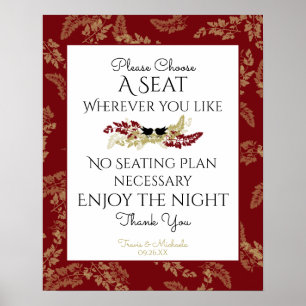 Birds and Gold Foliage Seating Sign