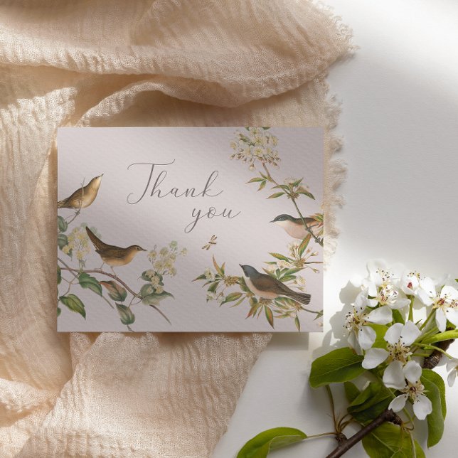 Birds and leaves, pink Flat Thank You Card (Creator Uploaded)