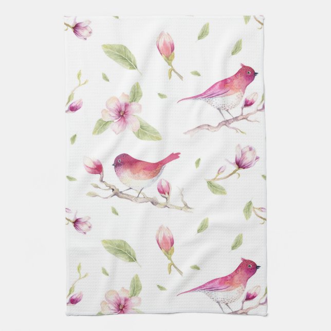 Birds And Magnolia Trees Kitchen Towel (Vertical)