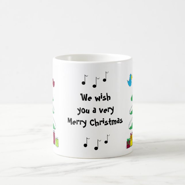Birds and Musical Notes Christmas Scene Coffee Mug (Center)