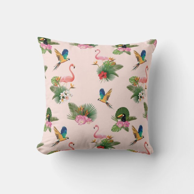 Birds and Palm Tree Leaves Pattern Throw Pillow (Front)