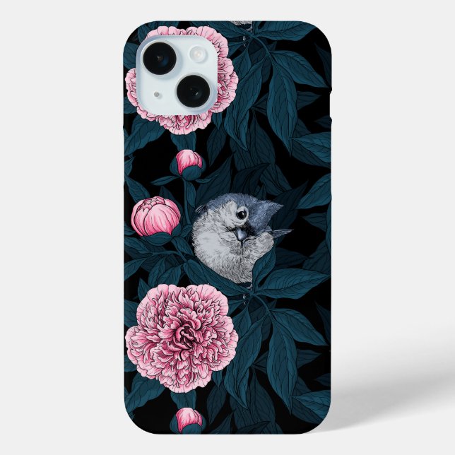Birds and pink peony flowers with leaves Case-Mate iPhone case (Back)