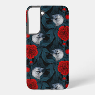 Birds and red peony flowers with blue leaves samsung galaxy case