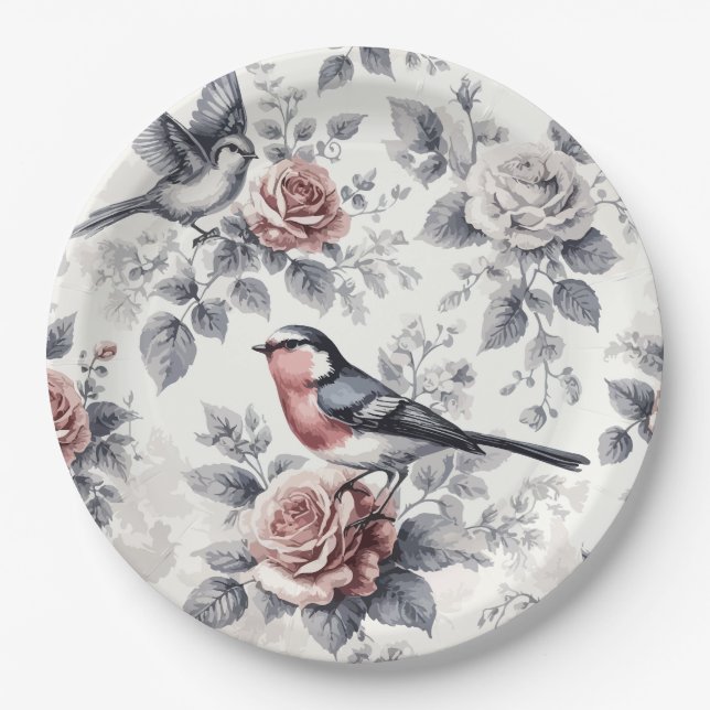 Birds and Roses Paper Plate (Front)