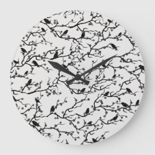 Birds and Sakura Branches Japanese Painting Large Clock