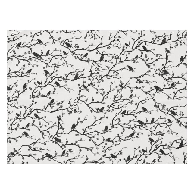 Birds and Sakura Branches Japanese Painting Tablecloth (Front (Horizontal))