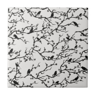 Birds and Sakura Branches Japanese Painting Tile