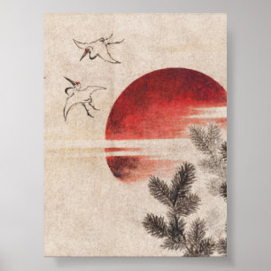 Birds and Sunset by Katsushika Hokusai (1814) Poster