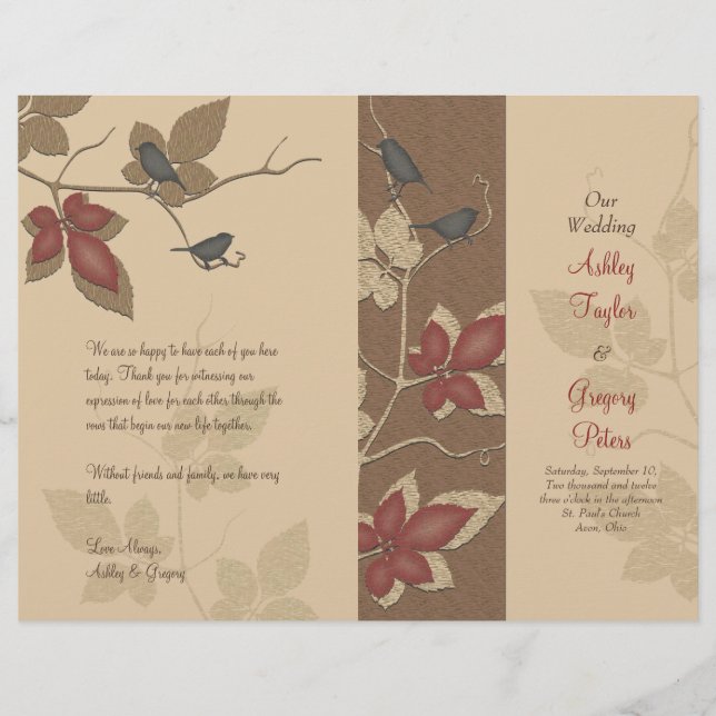 Birds and Vines Fall Wedding Program (Front)