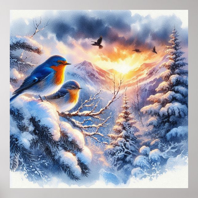 Birds and Winter Landscape 14 Poster (Front)