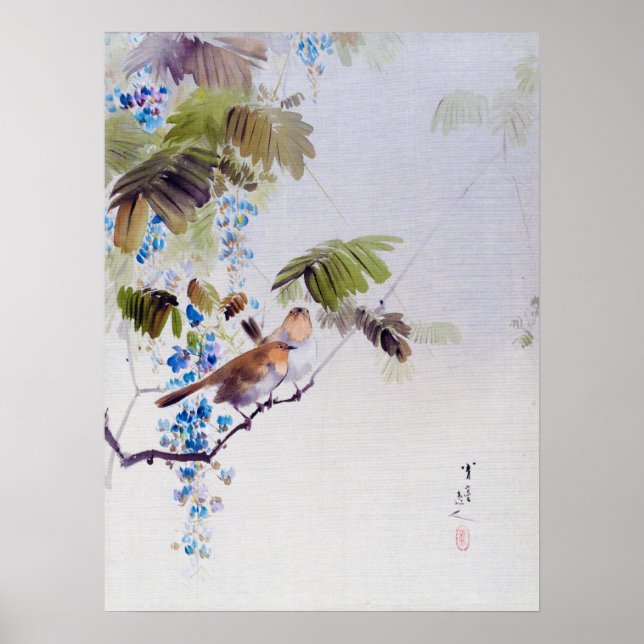 Birds and Wisteria Flowers, Watanabe Seitei Poster (Front)