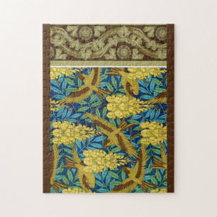 Birds and wisteria Verneuil blue brown yellow Jigsaw Puzzle