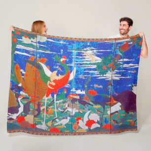 Birds, Animals, and Flowering Plants(Left) Jakuchū Fleece Blanket