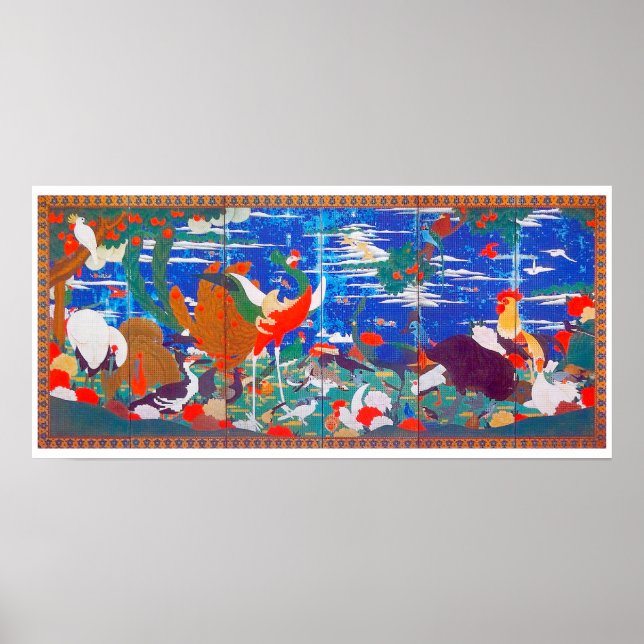 Birds, Animals, and Flowering Plants(Left) Jakuchū Poster (Front)