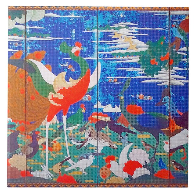 Birds, Animals, and Flowering Plants(Left) Jakuchū Tile (Front)