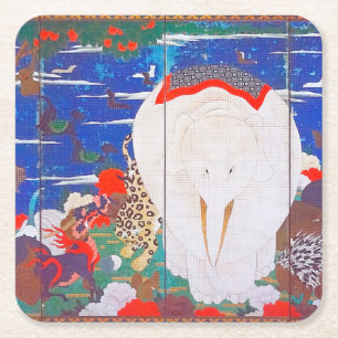 Birds, Animals, and Flowering Plants(Right)Jakuchu Square Paper Coaster