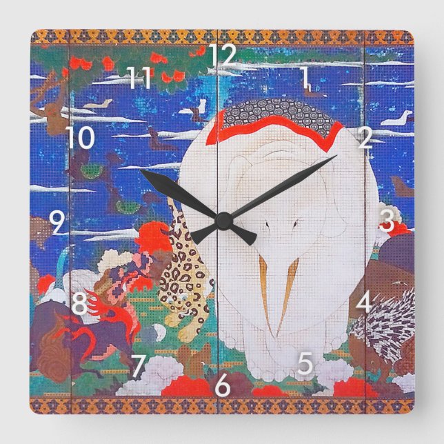 Birds, Animals, and Flowering Plants(Right)Jakuchu Square Wall Clock (Front)