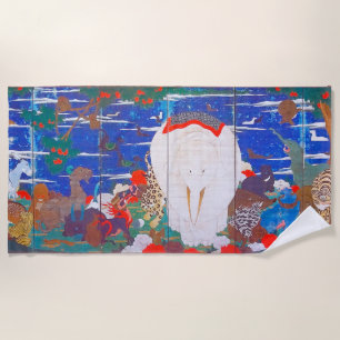 Birds, Animals, & Flowering Plants (Right) Jakuchū Beach Towel