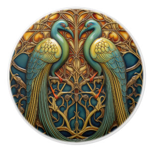 Birds Antique Art Nouveau Inspired Nature Decor Ceramic Knob