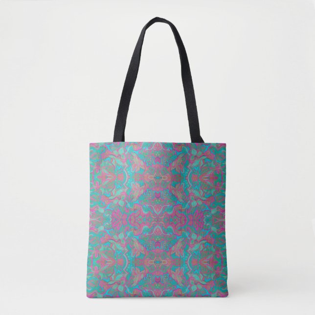 Birds Arabesque Bohemian Boho Turquoise Pattern Tote Bag (Front)