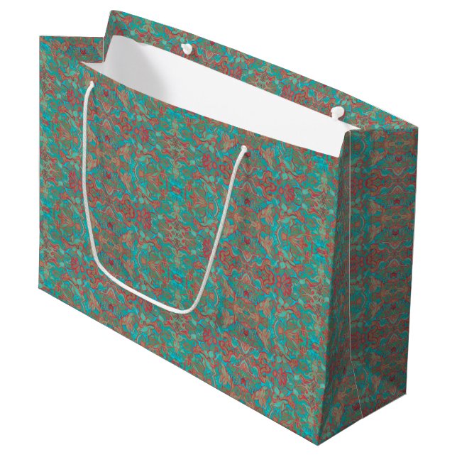Birds Arabesque Bohemian Boho Turquoise Red Green Large Gift Bag (Front Angled)